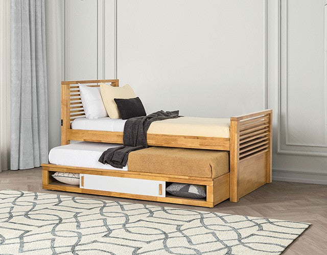 FM7103AK-F Dayville white and light oak finish wood full captains bed with underbed storage cabinet and trundle