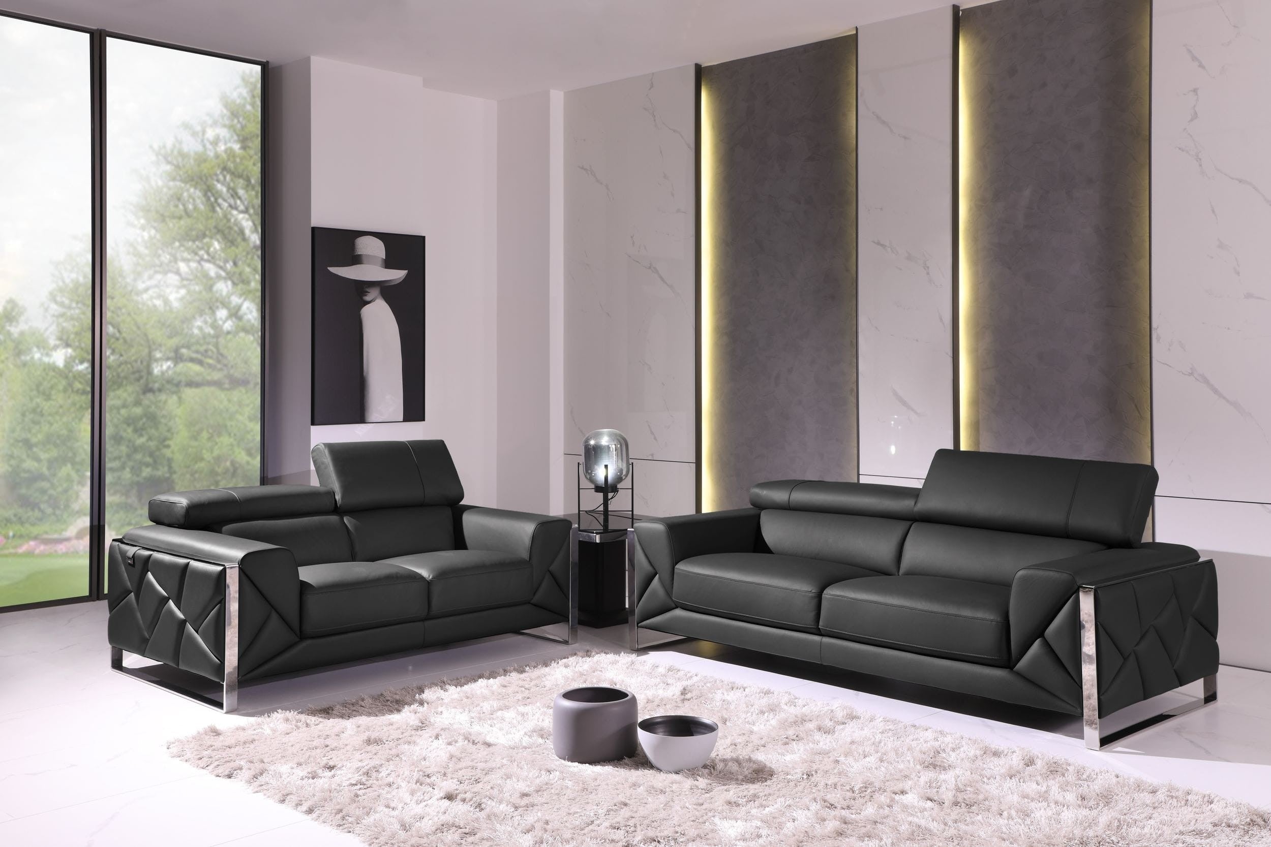 ***Early Black Friday Sale Going On Now***Global United 903BL-2PC 2 pc Orren ellis luigi black italian leather sofa and love seat set on sale at ambfurniture.com