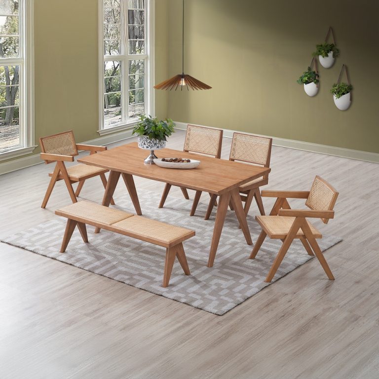 ***Early Black Friday Sale Going On Now***Acme DN02371-6PC 6 pc Velentina natural finish wood mid century modern dining table set with bench