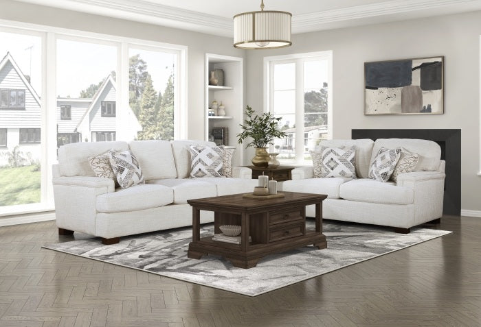 Homelegance 9603CR-2PC 2 pc Orson cream chenille fabric sofa and love seat set with set back arms