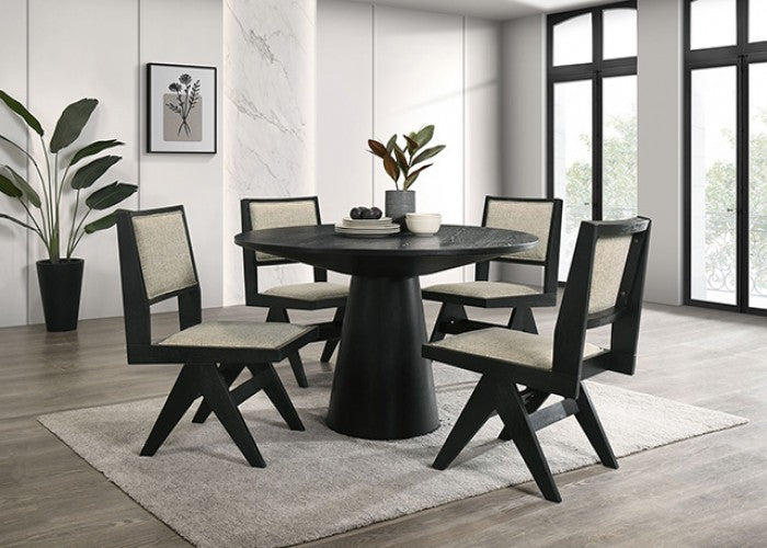 FM3222BK-5PC 5 pc Tottenham black finish wood contemporary 48" round dining table set