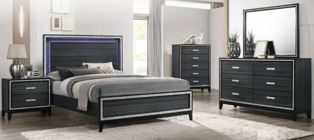 Acme 28430Q 4 pc Orren ellis Achyuth haiden weathered black finish wood queen bedroom set
