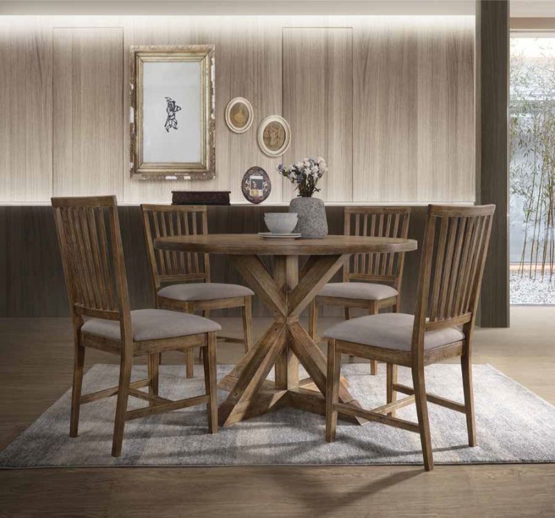 Acme 72310-12 5 pc Wallace II weathered oak finish wood 48" Dia. round dining table set on sale at ambfurniture.com