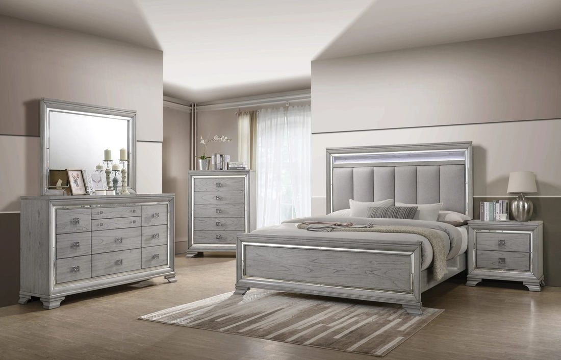 ***Early Black Friday Sale Going On Now***Crown Mark B7200 4 pc A & J homes studio vail metallic finish wood carved design queen bedroom set on sale at ambfurniture.com