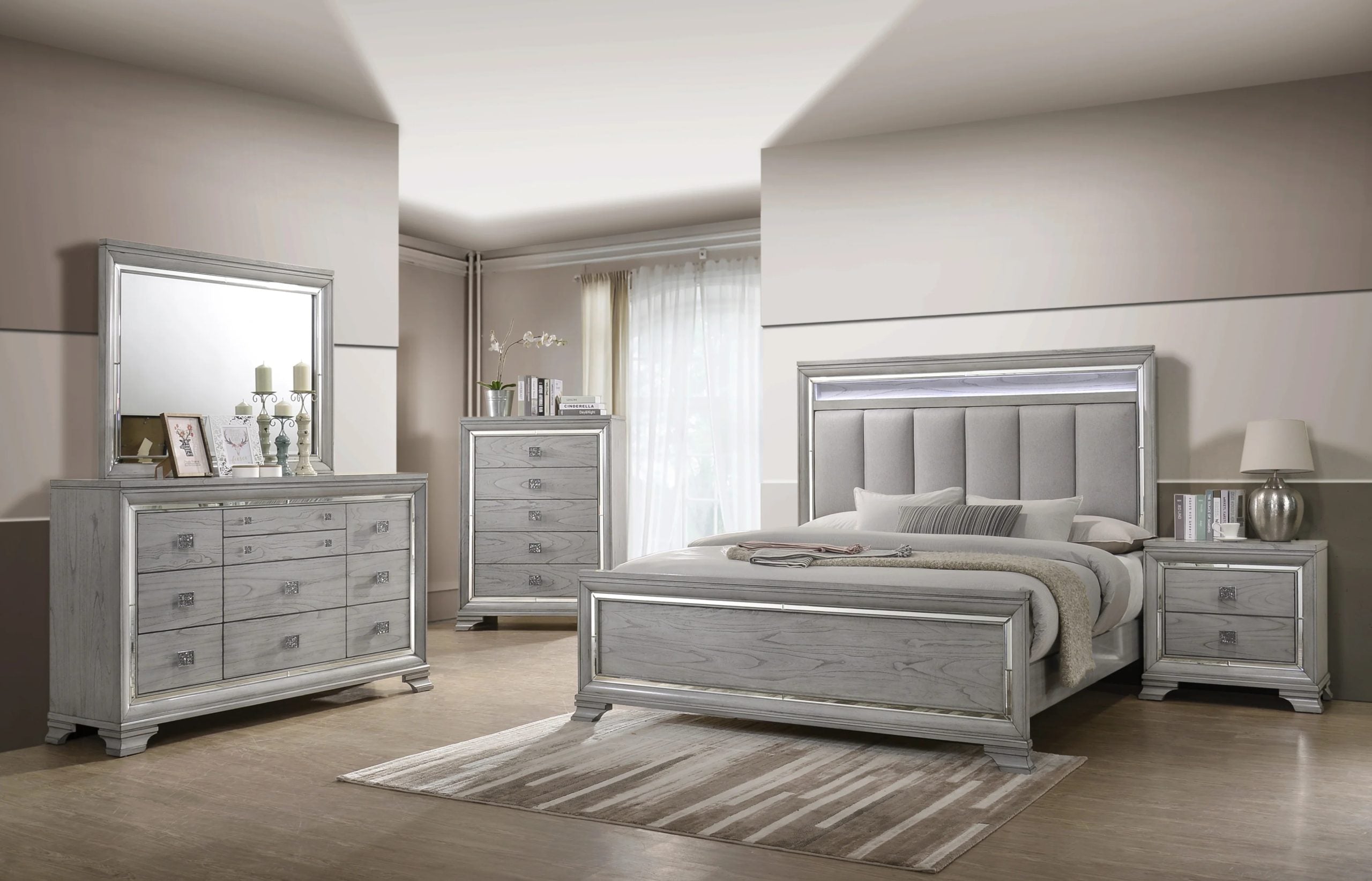 ***Early Black Friday Sale Going On Now***Crown Mark B7200 4 pc A & J homes studio vail metallic finish wood carved design queen bedroom set on sale at ambfurniture.com