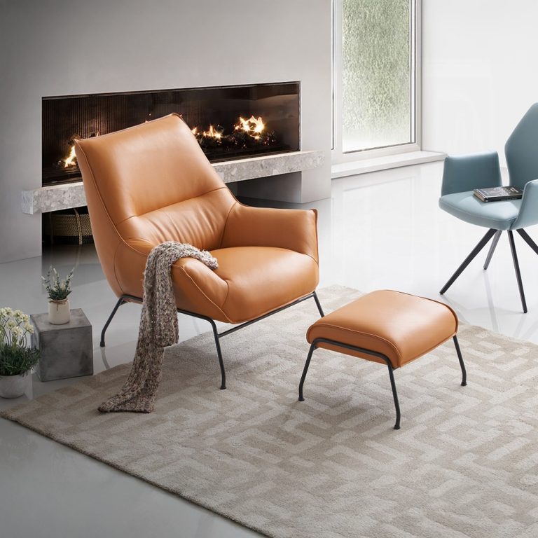 Acme AC02383 2 pc Jabel sandstone top grain leather accent chair and ottoman metal frame.