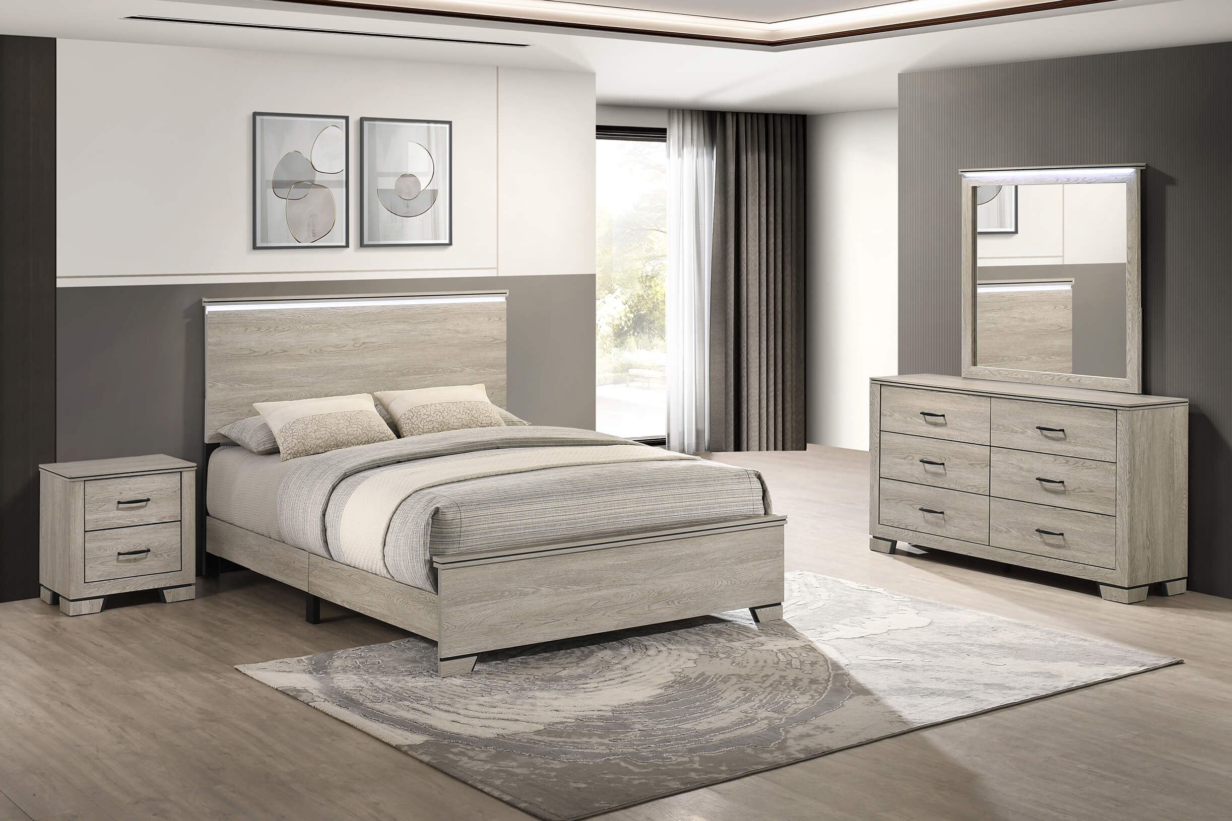 ***Christmas Sale Going On Now***Bellagio-4PC 4 pc Elma metallic grey pebble texture finish faux leather queen platform bedroom set with LED on sale at ambfurniture.com