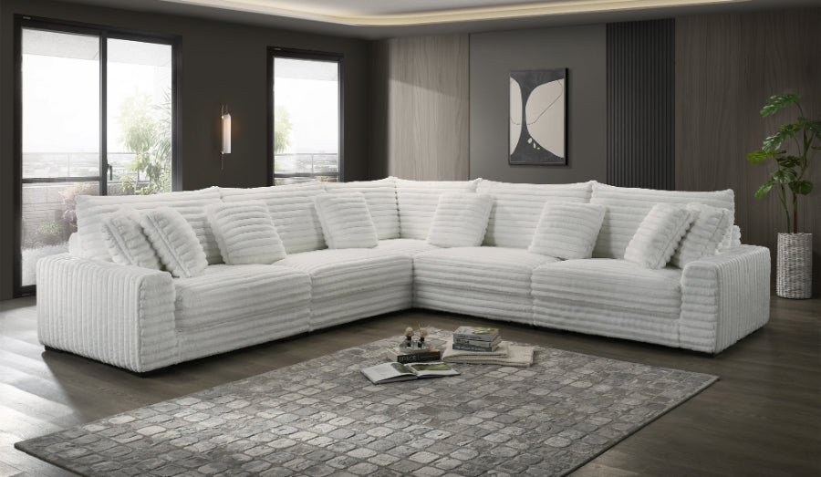 ***Early Black Friday Sale Going On Now***Embrace-WH-5PC 5 pc Embrace white wide corduroy fabric modular sectional sofa with large square arms