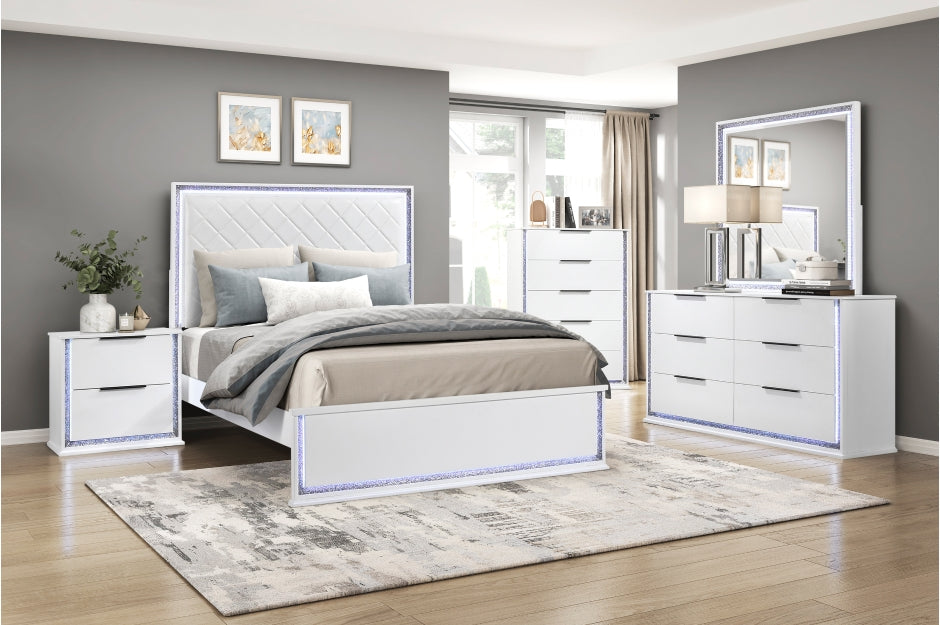 ***New Years Sale Event Going On Now***Homelegance 2390-4PC 4 pc Lumin white finish wood white faux leather diamond pattern LED color change headboard queen bedroom set on sale at ambfurniture.com