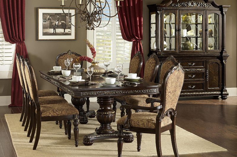 1808-112 7 pc russian hill cherry finish wood double pedestal dining table set