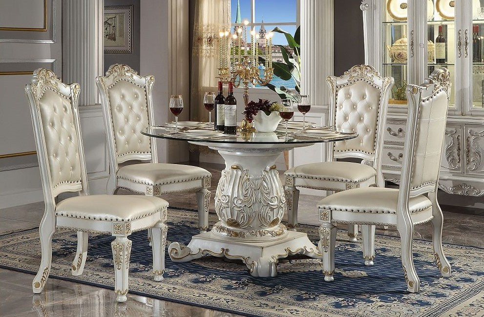 Acme DN01524-5PC 5 pc Vendome antique pearl finish wood 54" round glass top dining table set. ***Labor Day Sale Going On Now***Discounted Price When You Add To Cart up to 35% off. Click Acima Leasing Easy Lease and Application Process at ambfurniture.com