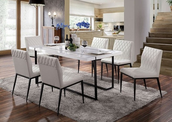 ***Christmas Sale Going On Now***FOA3799T-7PC 7 pc Canora grey alisha black and white finish mid century modern dining table set on sale at ambfurniture.com