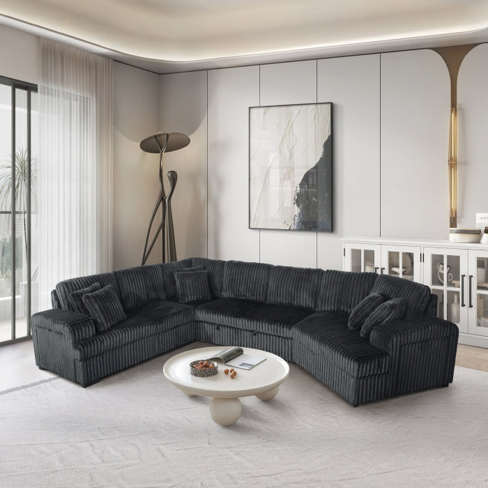 8240 4 pc dark grey corduroy fabric sectional sofa with cuddler chaise and pop up center love seat chaise USB and cup holder