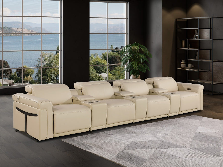 ***Early Black Friday Sale Going On Now***Global United 1126BG-7PC-TH 7 pc Divanitalia beige talian leather power reclining theater sofa power adjustable headrests on sale at ambfurniture.com