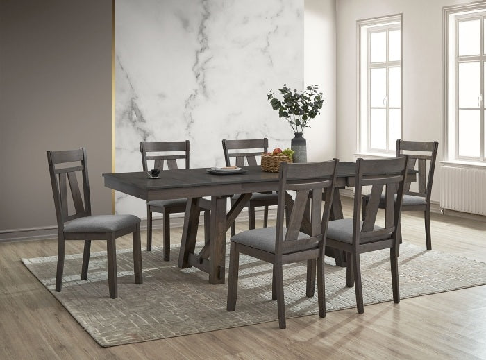 ***Christmas Sale Going On Now***7803-7PC 7 pc Graven grey finish wood trestle base 94" x 40" dining table set on sale at ambfurniture.com