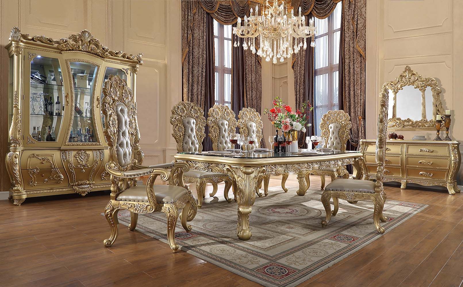 ***New Years Sale Event Going On Now***Acme DN01482-7PC 7 pc Astoria grand Cabriole gold finish wood 18th century french inspired baroque ornate dining table set on sale at ambfurniture.com
