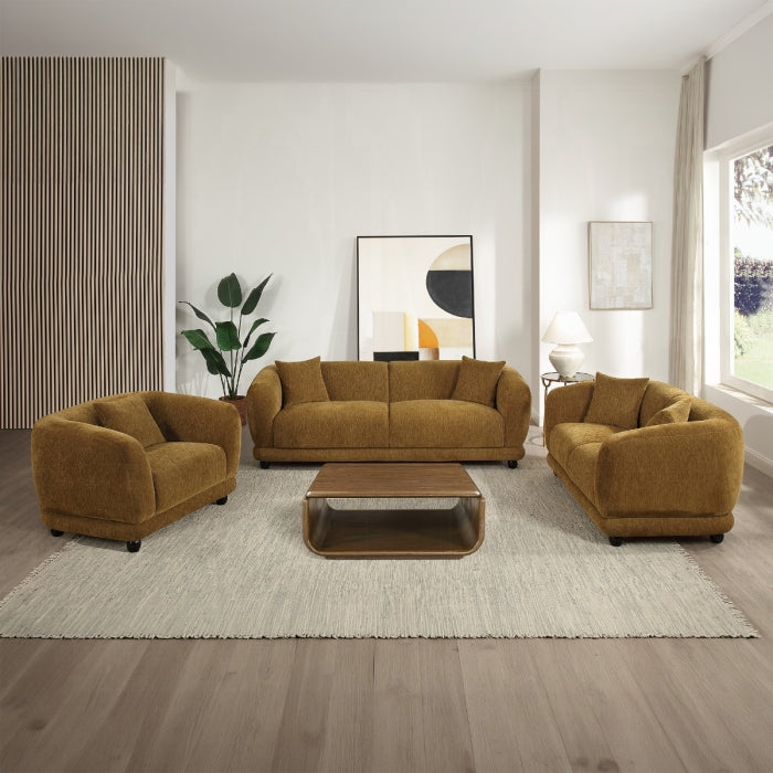 Acme Lennox Brown Chenille Fabric Rounded Back Sofa and Love Seat Set – LV07530-31
