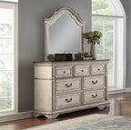 00-1731-4PC 4 pc Anastasia creamy off white finish wood vintage french country cottage upholstered headboard queen bed set