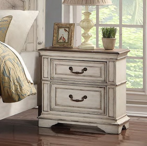 00-1731-4PC 4 pc Anastasia creamy off white finish wood vintage french country cottage upholstered headboard queen bed set