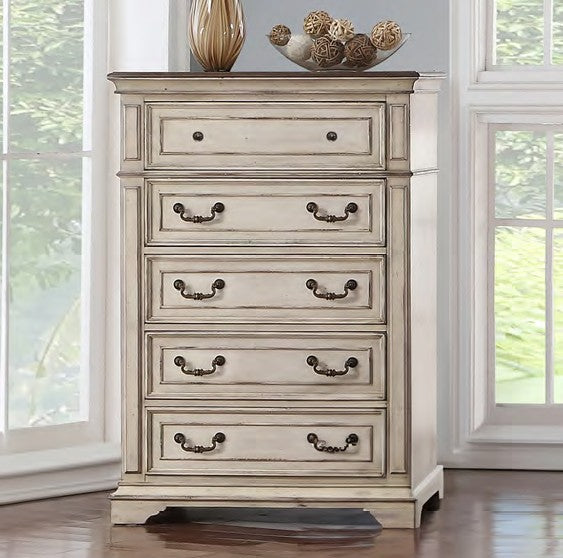 00-1731-4PC 4 pc Anastasia creamy off white finish wood vintage french country cottage upholstered headboard queen bed set