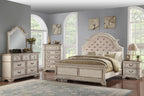 00-1731-4PC 4 pc Anastasia creamy off white finish wood vintage french country cottage upholstered headboard queen bed set