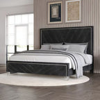 00-B1891-4PC 4 pc Ava black finish wood modern style black fabric upholstered headboard silver accents queen bed set