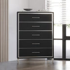 00-B1891-4PC 4 pc Ava black finish wood modern style black fabric upholstered headboard silver accents queen bed set