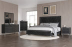00-B1891-4PC 4 pc Ava black finish wood modern style black fabric upholstered headboard silver accents queen bed set