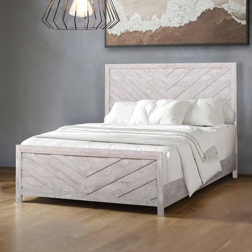 00-3314-4PC 4 pc Biscayne driftwood finish wood classic style chevron design headboard queen bed set