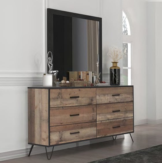 00-5533-4PC 4 pc Elk river reclaimed natural finish wood farmhouse style metal legs queen bed set