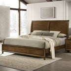 00-B0182-4PC 4 pc Ballard walnut finish wood classic style sloped back sleigh headboard queen bed set