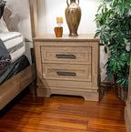 00-B1828-4PC 4 pc Coventry hall natural finish wood farmhouse style fabric upholstered headboard queen bed set