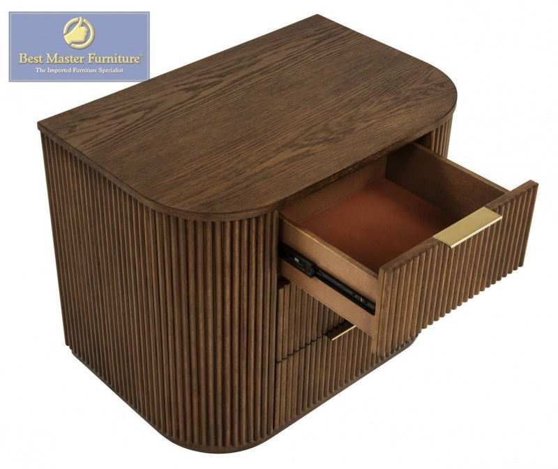 Best Master QT05BRQ-4PC 4 pc Qetora brown finish wood with fluted panel accent design queen bed set