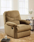 Acme 00627 Arcadia light brown microfiber fabric recliner chair with overstuffed seats and arms