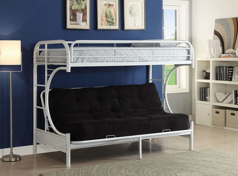 Acme 02093WH Harriet bee easingwold eclipse "c" shaped style twin XL over queen futon white finish tubular metal bunk bed