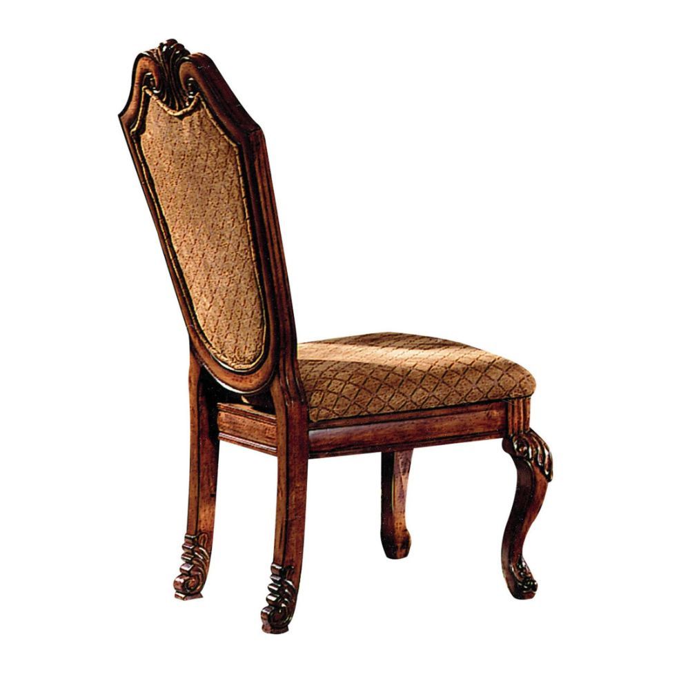 Acme 04077 Set of 2 Astoria grand ainzlee chateau de ville cherry finish wood fabric upholstered dining chairs