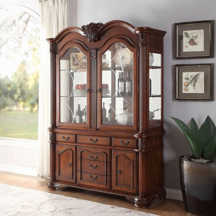 Chateau de Ville Cherry Finish Wood Curio China Cabinet Hutch & Buffet – 4079