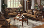 Acme 05495-96 2 pc Astoria grand dibenedetto dreena two tone chenille fabric bonded leather sofa and love seat set