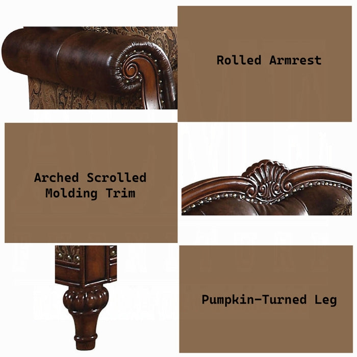 Acme 05495-96 2 pc Astoria grand dibenedetto dreena two tone chenille fabric bonded leather sofa and love seat set