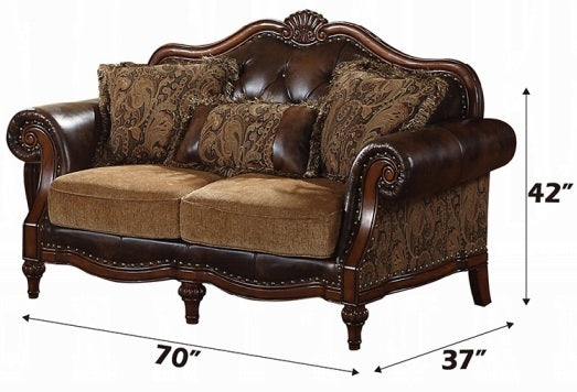 Acme 05495-96 2 pc Astoria grand dibenedetto dreena two tone chenille fabric bonded leather sofa and love seat set