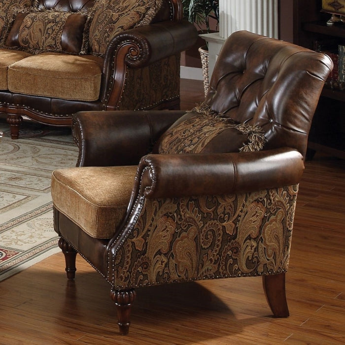 Dreena Two-Tone Chenille & Bonded Leather Accent Chair with Pillow – 5497