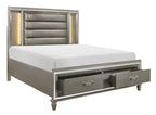 Homelegance 1616-4PC 4 pc Tamsin silver gray metallic finish wood mirrored trim queen bedroom set with led trim