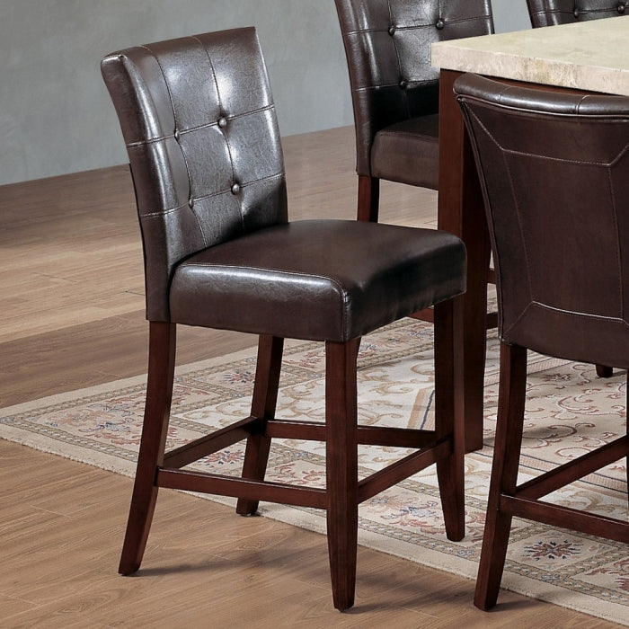 Set of 2 Walnut Finish Wood Counter Height Bar Stools with Espresso Vinyl Upholstery – 7055