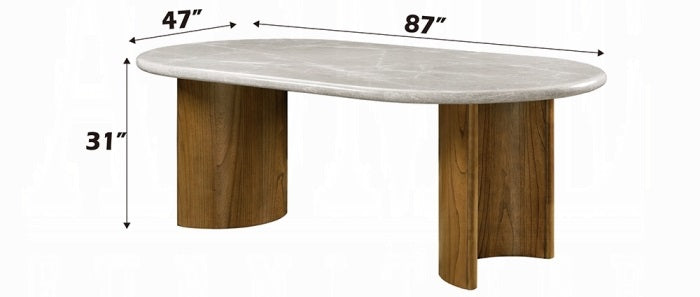 Acme DN03095-7PC 7 pc Darcy dark walnut finish wood rounded edge natural marble top dining table set