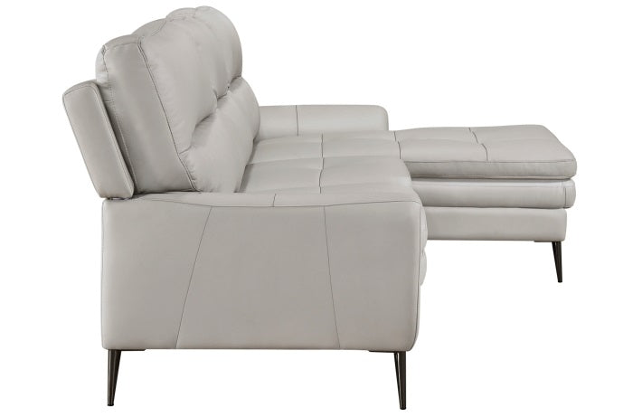 Homelegance 8577GY-SC 2 pc Essex mid century modern grey top grain leather sectional sofa with chaise