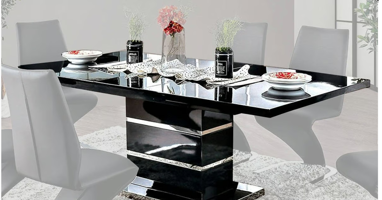 CM3650BK-T-7PC 7 pc Orren ellis mattison midvale modern style black high gloss dining table set