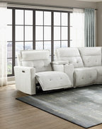 Homelegance  9444HMP-6SCPWH 6 pc Salida hemp white textured fabric sectional sofa with power recliner ends and console charging pad