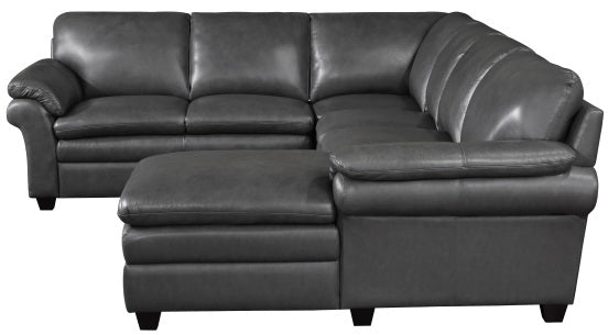 Homelegance 9267GY-42LRC 4 pc Exton gray top grain leather match sectional sofa with chaise and overstuffed cushions