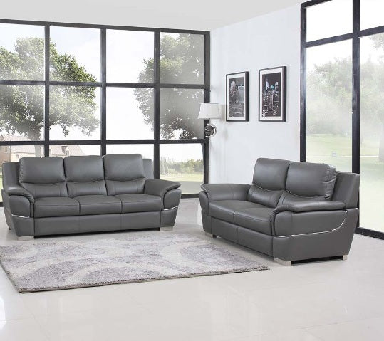 Global United 4572GR-2PC 2 pc Latitude run huckleberry modern style grey genuine leather sofa and love seat set