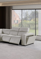 Global United DivanItalia Light Grey Italian Leather 5-Piece Power Reclining Sectional Sofa with Power Adjustable Headrests – 1224LG-5PC